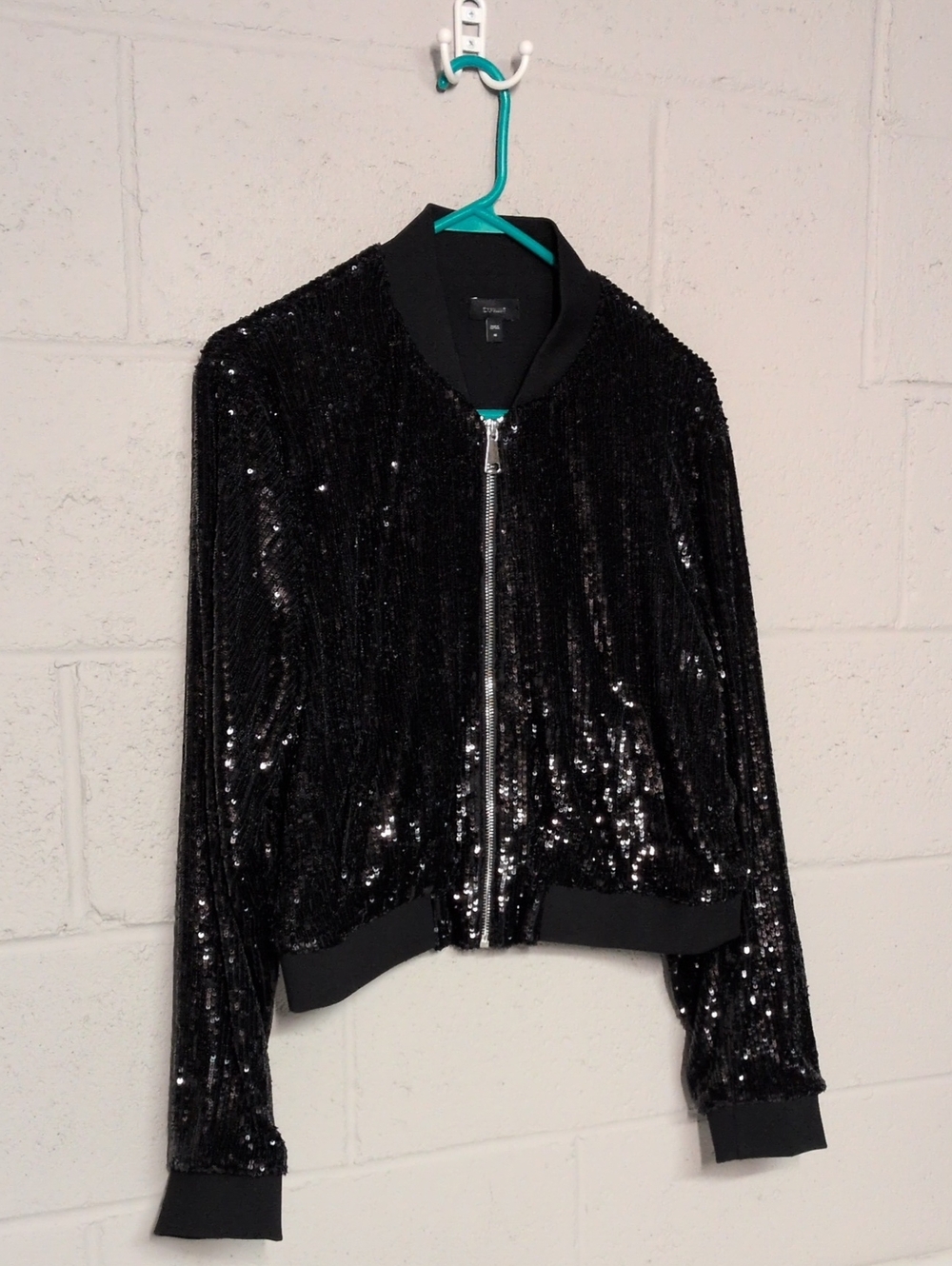 Express Black Sequin Bomber Jacket – Women's Medium – Y2K Clubwear Glam - Picture 3 of 6